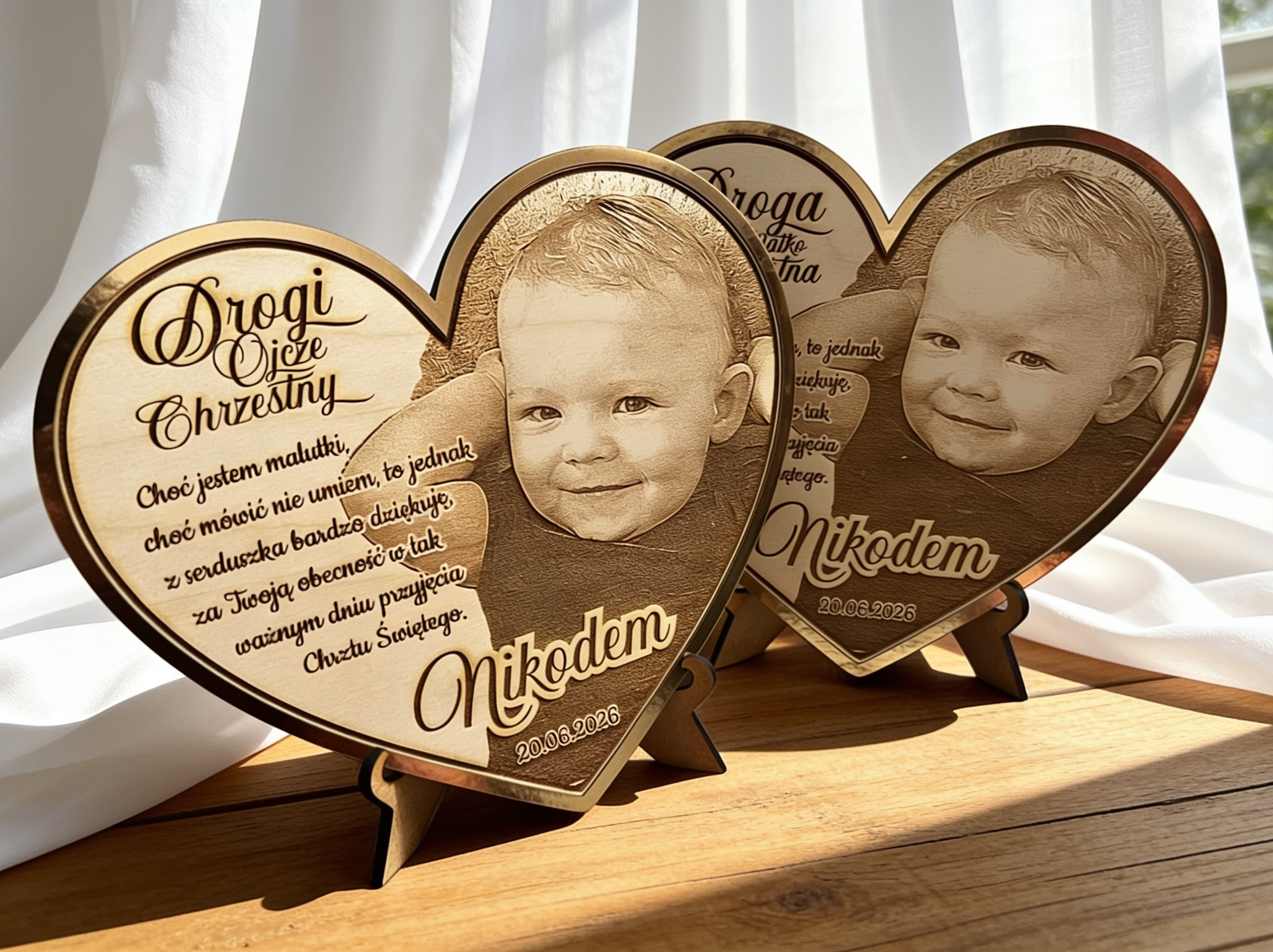Drewniany magnes z grawerowanym portretem 20cm
