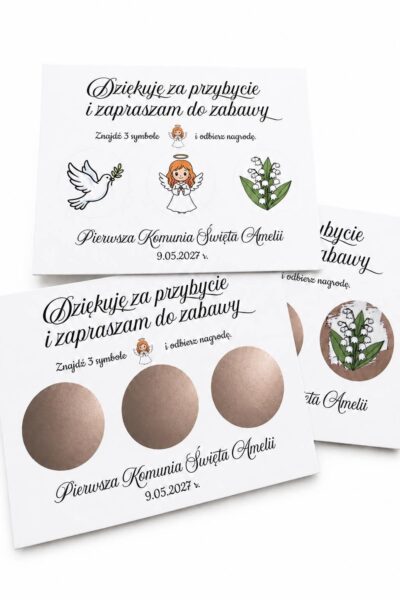 Zdrapki dla gości komunia, wesele, chrzest, urodziny komplet 20 szt