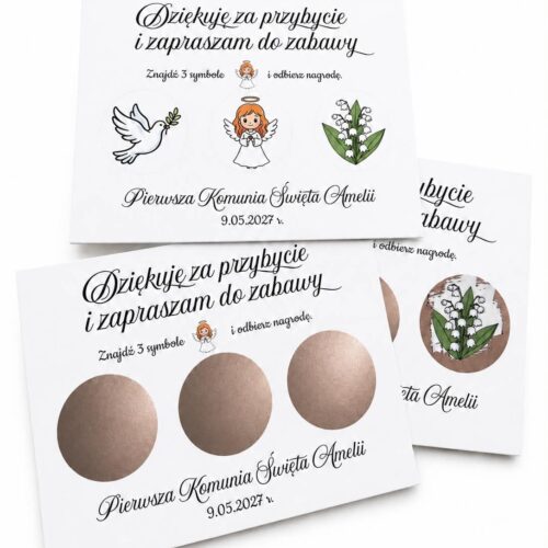 Zdrapki dla gości komunia, wesele, chrzest, urodziny komplet 20 szt
