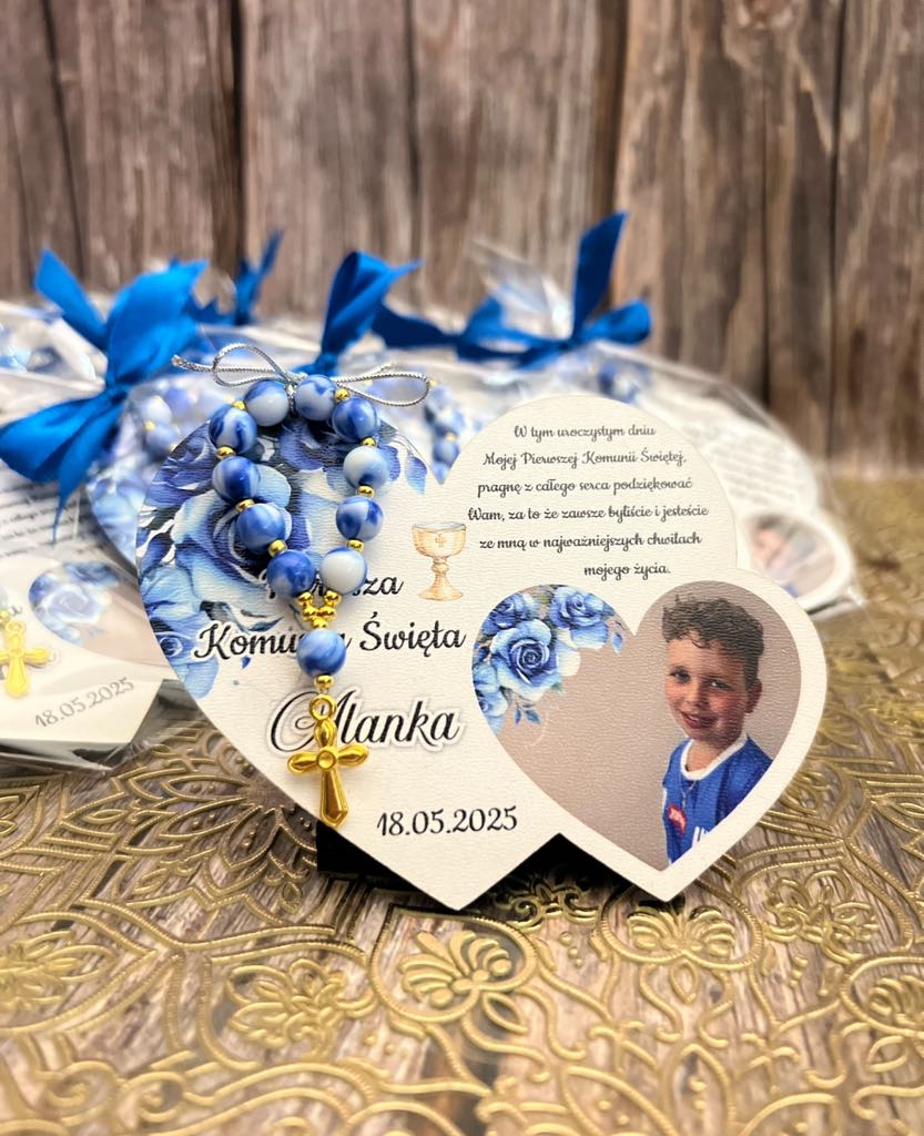 Personalizowany magnes z różańcem i zdjęciem dziecka – 12 cm - obrazek 2