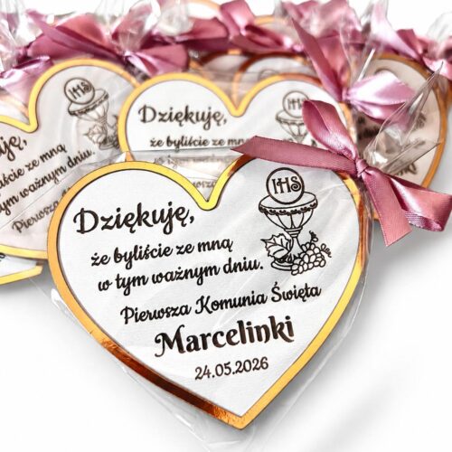 Magnes z podziękowaniem w kształcie serca – złota ramka 10cm.