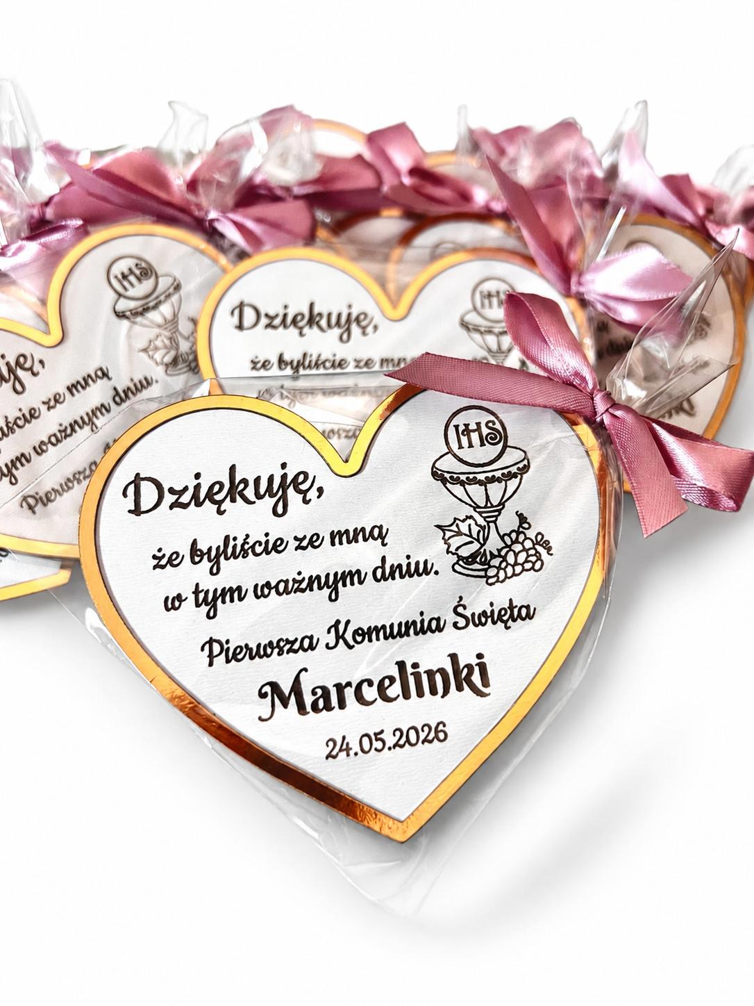 Magnes z podziękowaniem w kształcie serca – złota ramka 10cm.