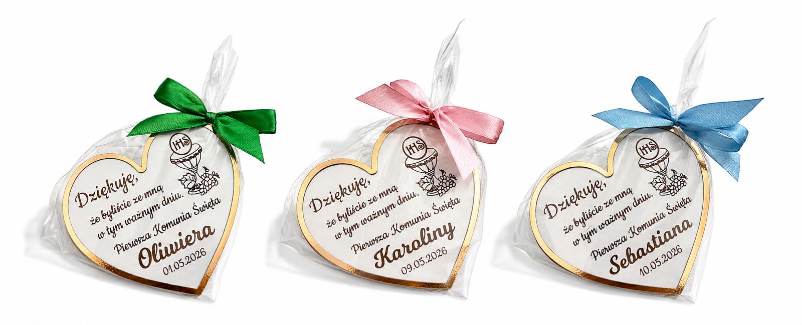 Magnes z podziękowaniem w kształcie serca – złota ramka 10cm. - obrazek 2