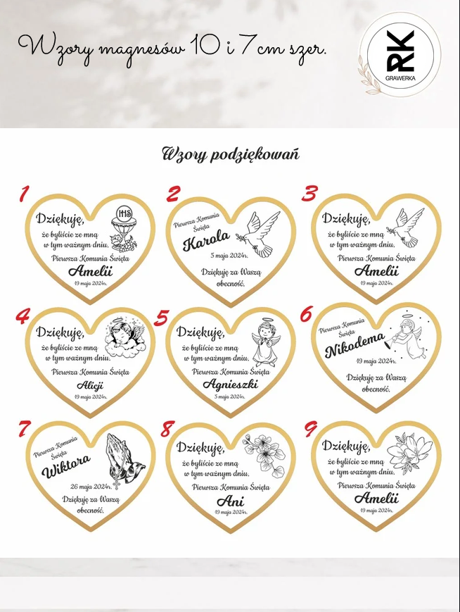 Magnes z podziękowaniem w kształcie serca – złota ramka 10cm. - obrazek 3